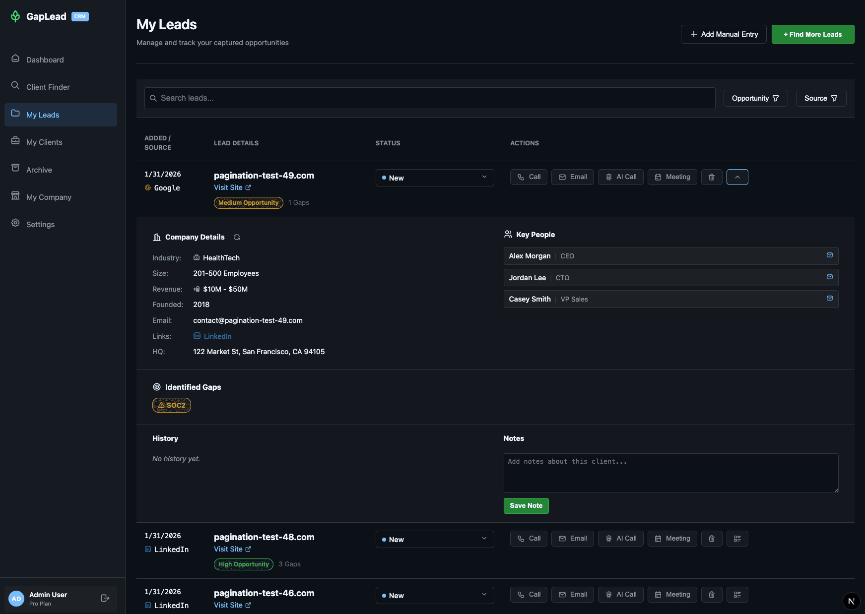 GapLead Details - Enrichment Data